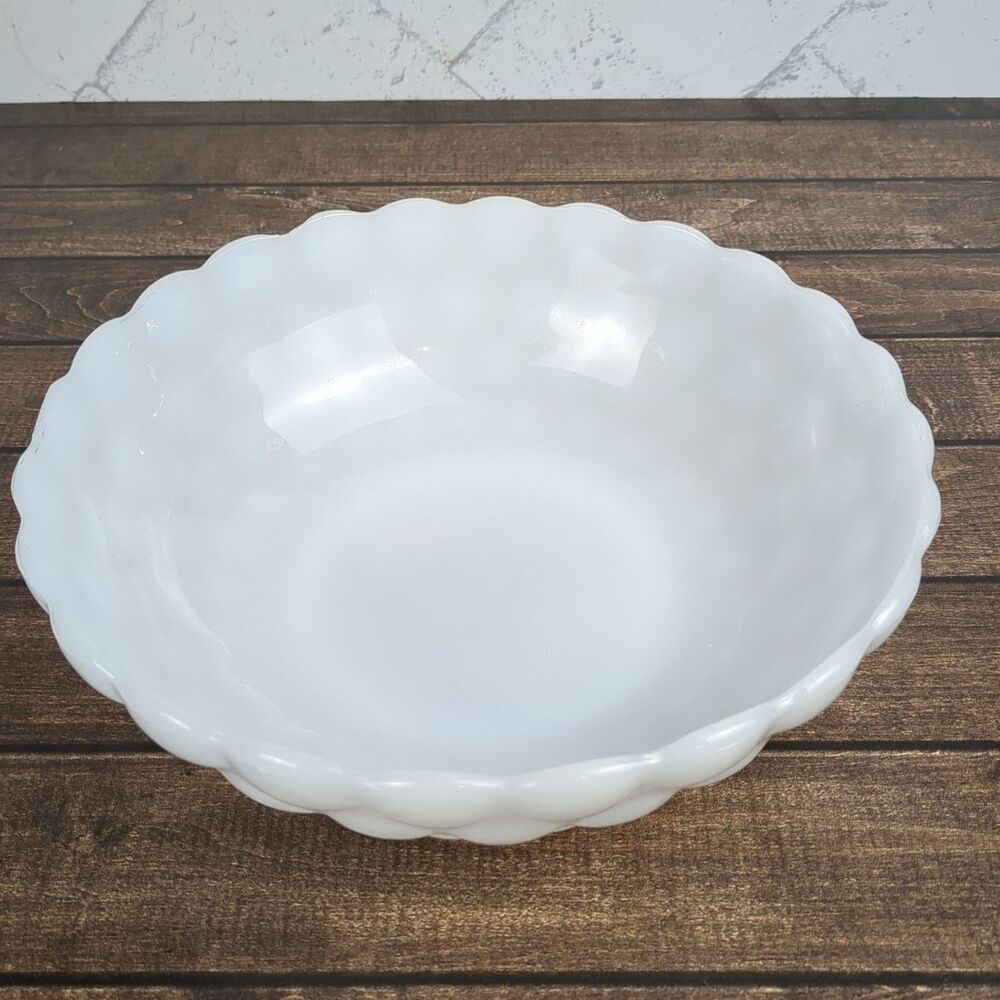 VTG Anchor Hocking Fire King Milk Glass Bubble Serving Dish Farmhouse Decor